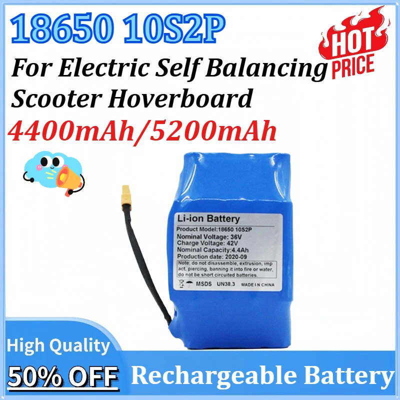 

Rechargeable Lithium Battery 18650 10S2P 36v 4400mAh/5200mAh for Electric Self Balancing Scooter Hoverboard Batteries