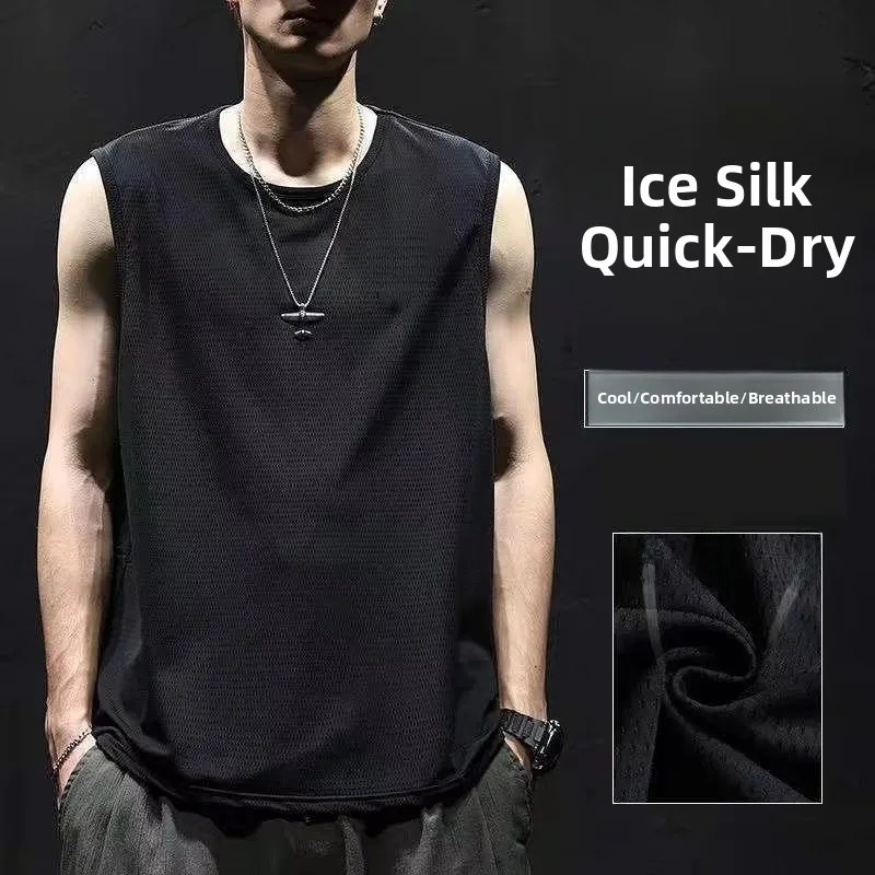 سترة Qui ip الصيفية المصنوعة من الحرير الجليدي للرجال عصرية مستديرة Ne Me قابلة للتنفس Qui Dry رياضية واسعة الوسادة ملابس خارجية