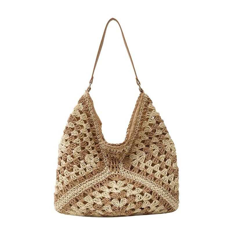 

Straw Shoulder Bag Women Large Capacity Bucket Style Woven Design for Summer Commute Beach Outing Daily Lightweight Casual