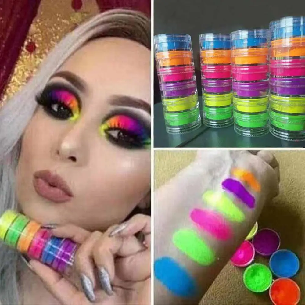 Farben Neon Lidschatten leuchtende Eyeliner Lippen Make-up kosmetische fluor zierende Pigment im Dunkeln leuchten Lidschatten Mode Augen Make-up