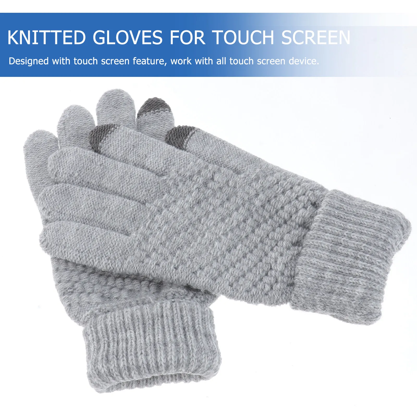 

Grey Woolen Touch Screen Gloves Winter Warm Elastic Knitted Gloves for Smartphone Tablet Touchscreen Compatibility Thumb