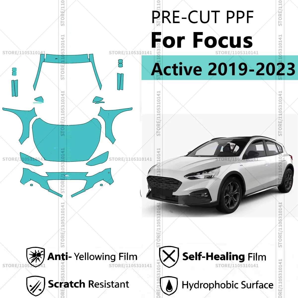 

Предварительно нарезанная защитная пленка PPF, прозрачная автомобильная пленка, профессиональный комплект PPF для передней части автомобиля Focus Active 2019-2023