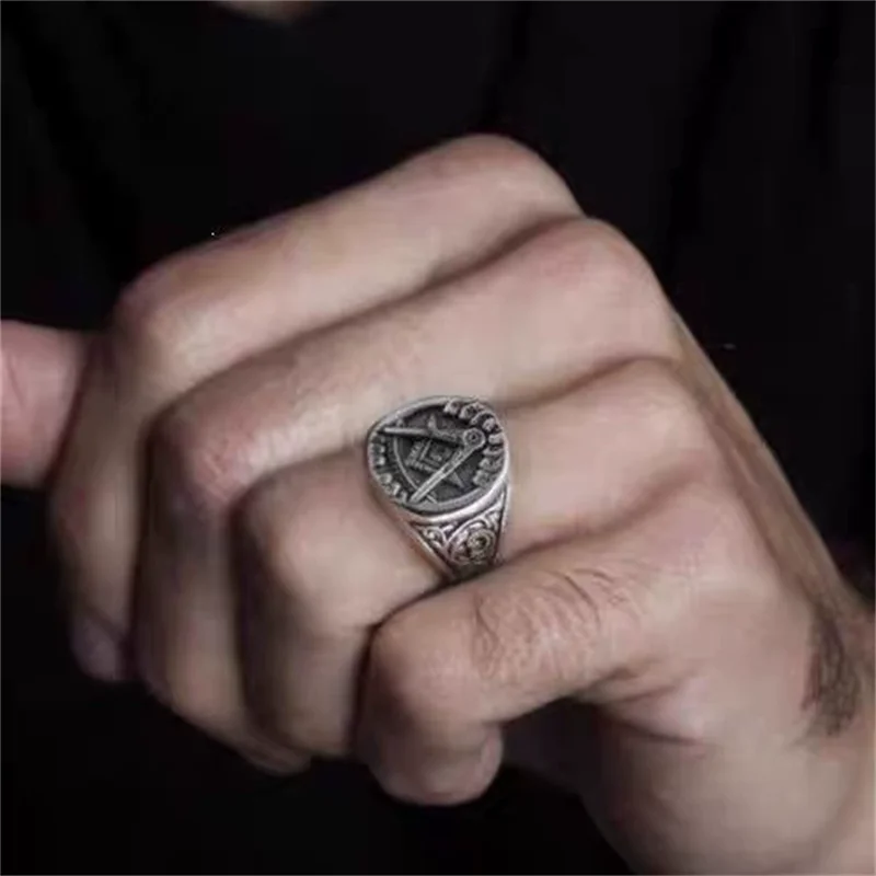 Retro Thai Silver Freemason Logo Unisex Rings For Men Women Fashion New Jewelry Gift Party Wholesale anillos