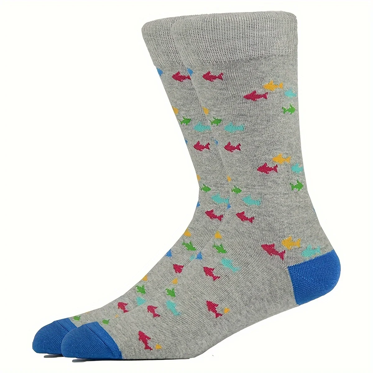 1 Pair Men\'s Colourful Fishes Pattern , Comfy Breathable Mid-calf Socks For Daily