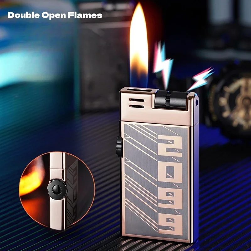 Metal Double Open Fires Inflatable Lighter Creative Roller Battery Ignition Safety Lock Switch Multipurpose Butane Gas Lighters