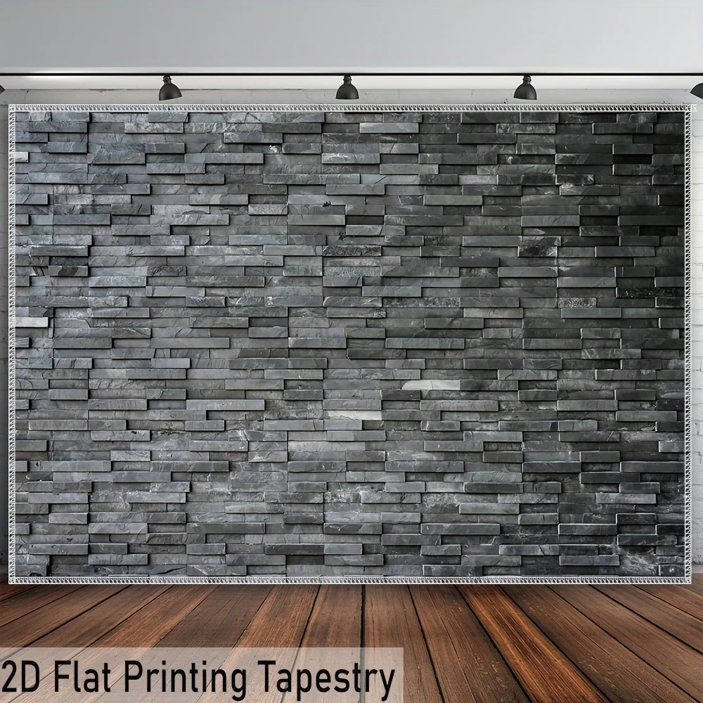 2D Flat 1pc Grey Stone Brick Wall Texture Industrial Style Tapestry Loft Apartment Decor Modern Minimalist Background Print