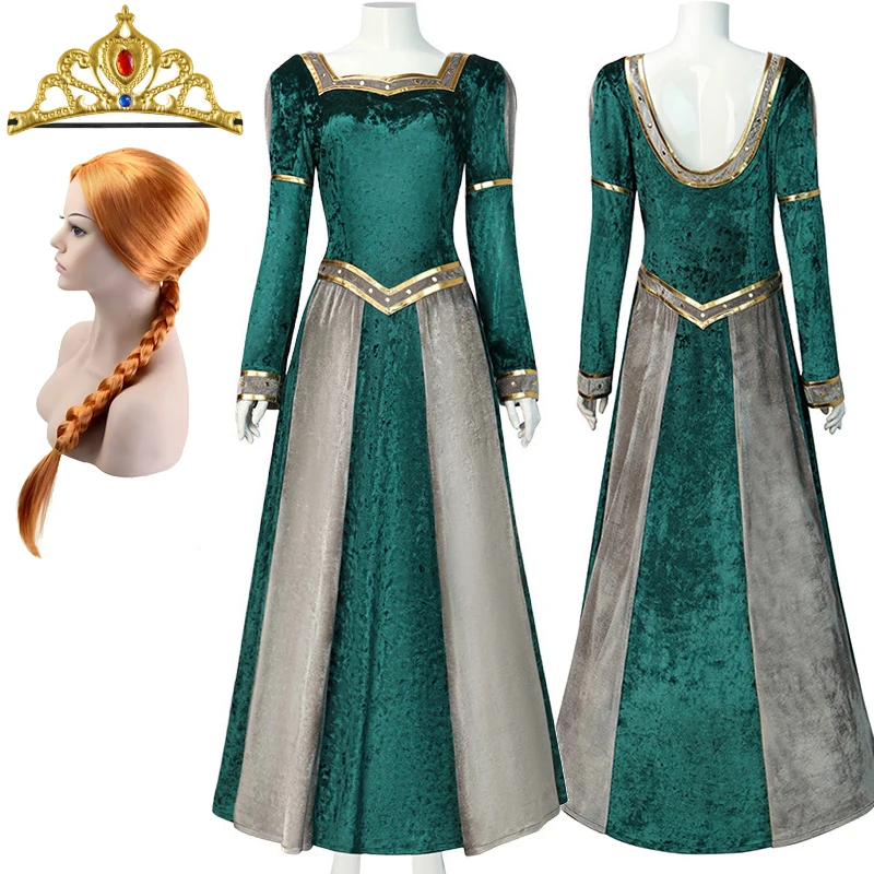 

Women Girls Fantasy Princess Fiona Velvet Backless Long Elegant Party Dresses Children Kids Cosplay Festival Performance Costume