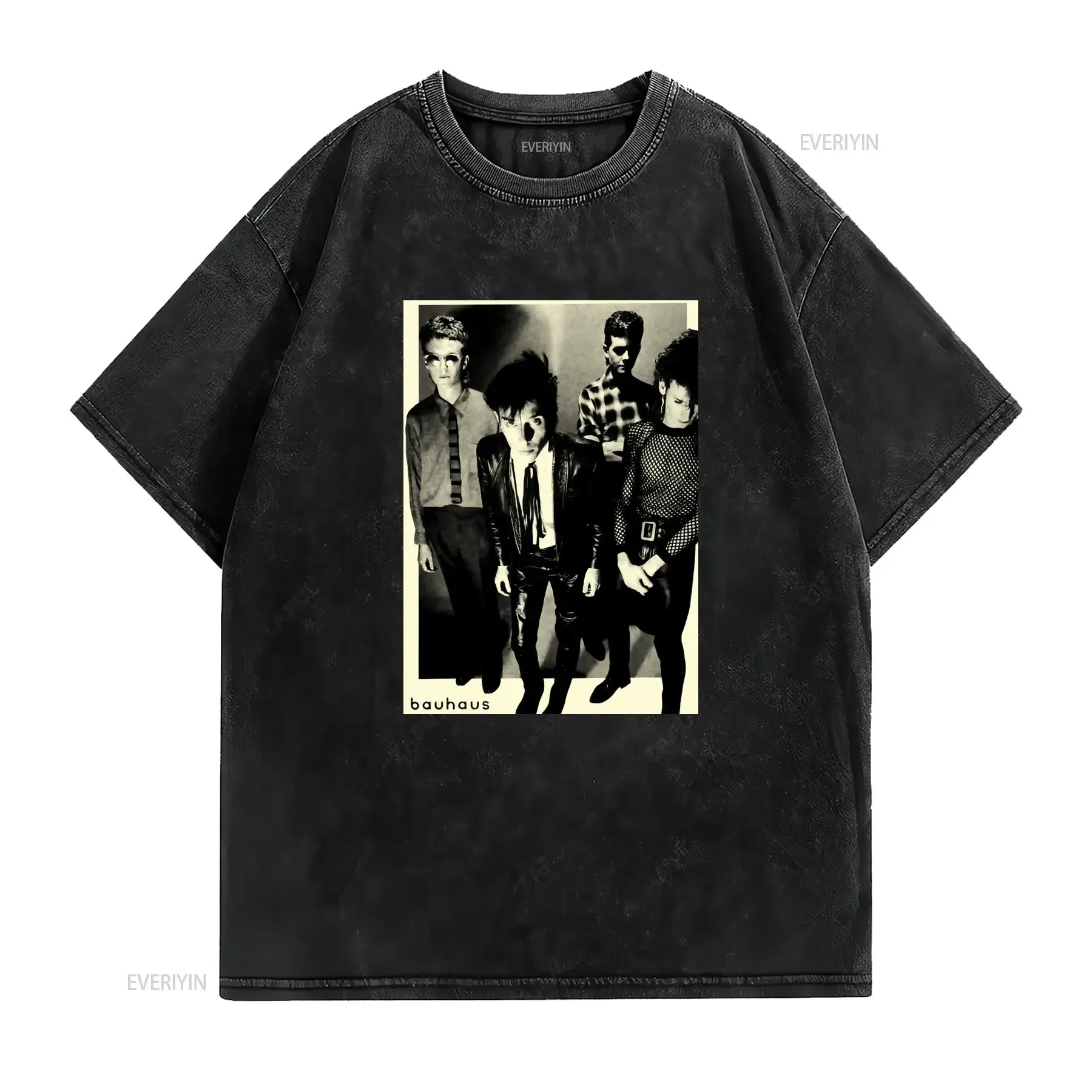 Vintage Gothic Bauhaus Post Punk Rock Band Black White Photo Print Casual T Shirt vintage Washed Stylish Breathable Stretched