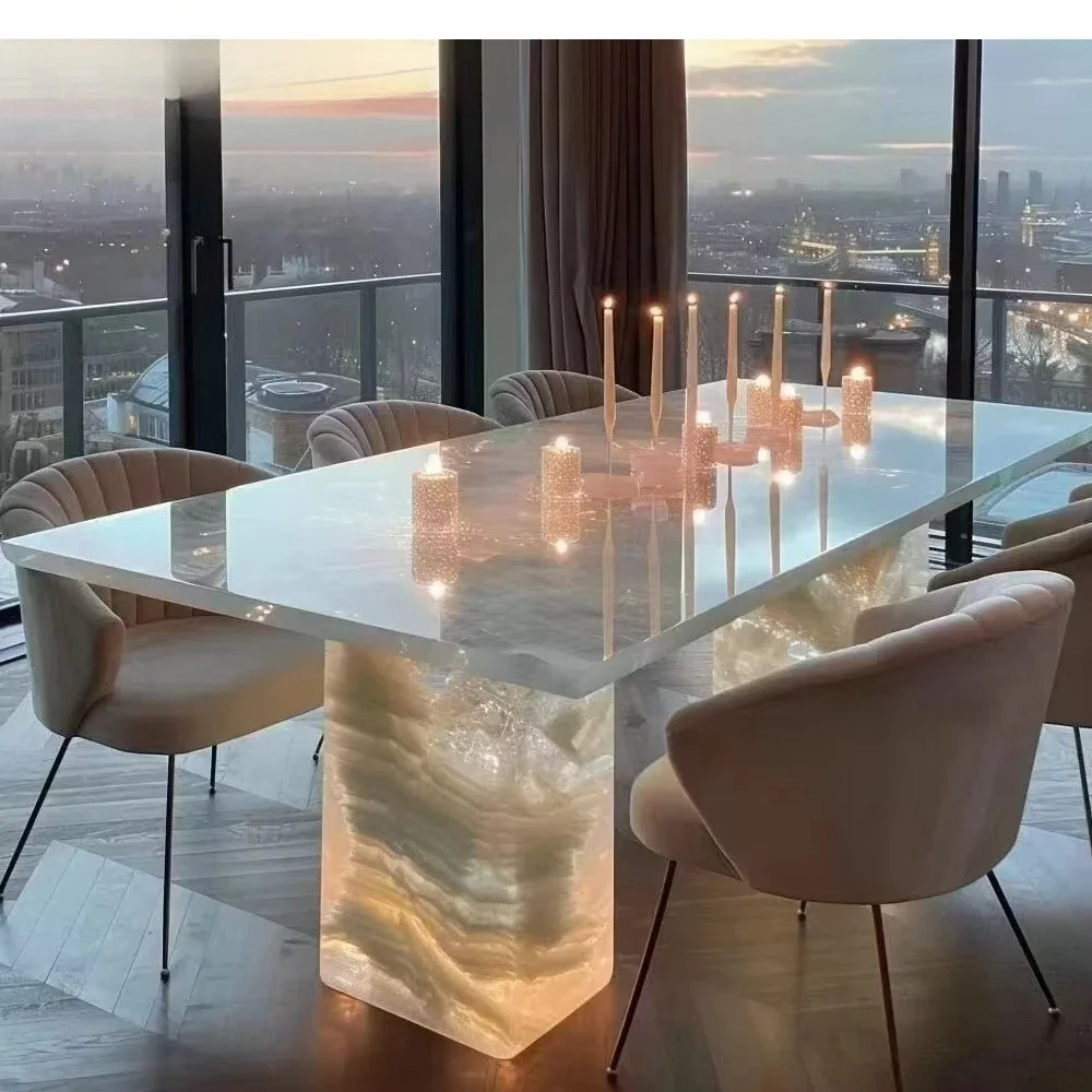 Crystal dining table translucent agate marble backlit stone dining table counter