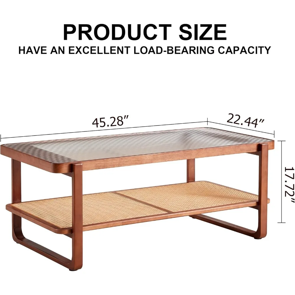 Rattanowy stolik kawowy, prostokątny drewniany stolik kawowy do salonu, szklanym wieczkiem stolik kawowy z imitacją pojemnik ratanowy półki