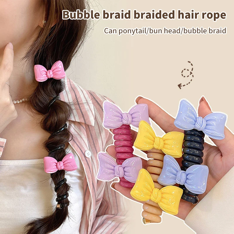 Bow Shape Telephone Line Hairpin Women High Horsetail Headrope High Elastic Durable Hair Accessories Bubble Braid Headband