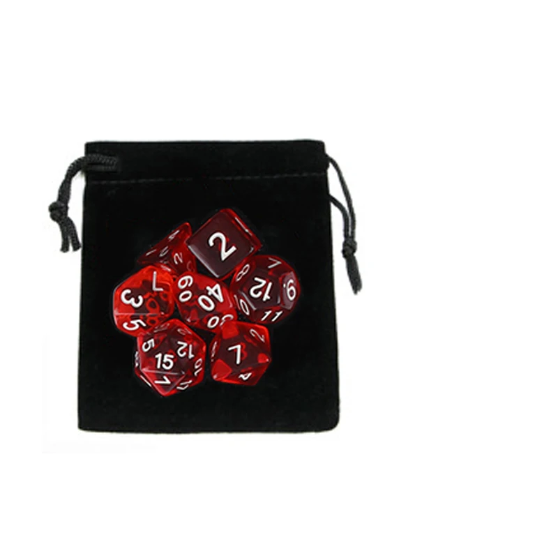 7 stk/partij DND Dobbelstenen Set met Fluwelen Dobbelstenen Zak D4, D6, D8, D10, D10%, D12, D20 Kleurrijke Accessoires voor Bordspel, DnD, RPG GYH