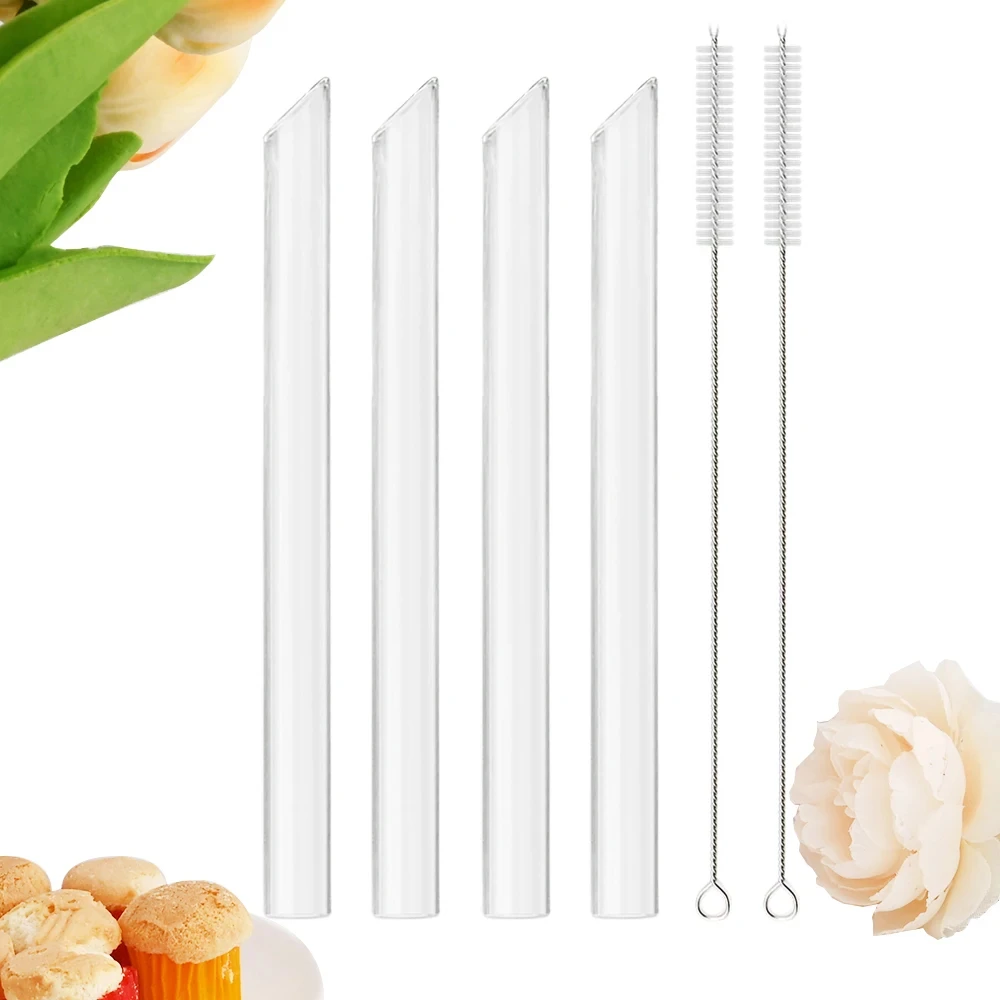 12/14mm Sharp Glass Straw High Borosilicate Reusable Drinking Straw Set Bubble Tea Milk Smoothies Cocktails Bar Accessories