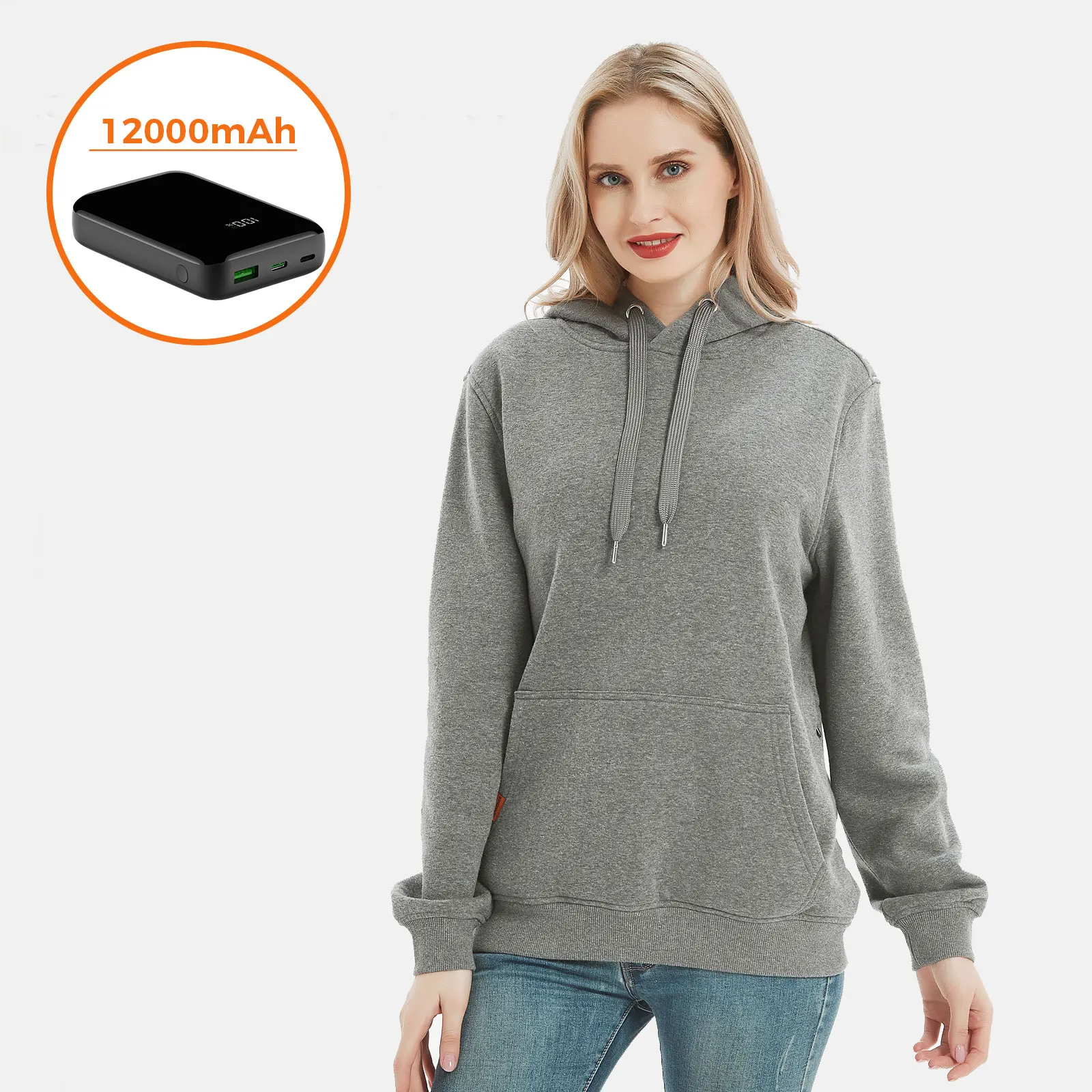 

Heated Pullover Hoodies with Battery Pack 12000mAh for Women in Winter Fleece Hoodie Warm Outdoor Camping Hiking Hunting Gray