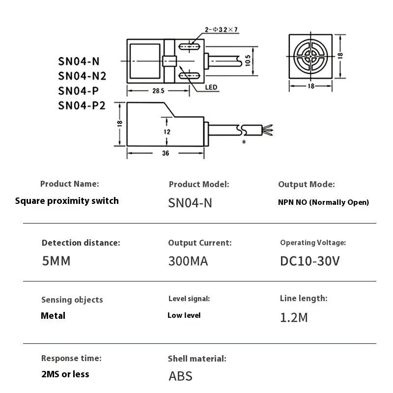 Waterproof proximity Wiring Harnessswitch metal sensor SN04-N three-wire NPN normally open 10-30VDC