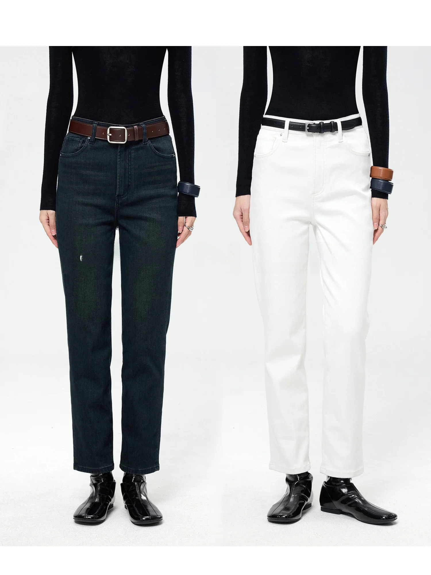 

Женские джинсы с высокой талией, на флисовой подкладке, из эластичного хлопка, прямого кроя, теплые, повседневные, от FANLE STUDIOS