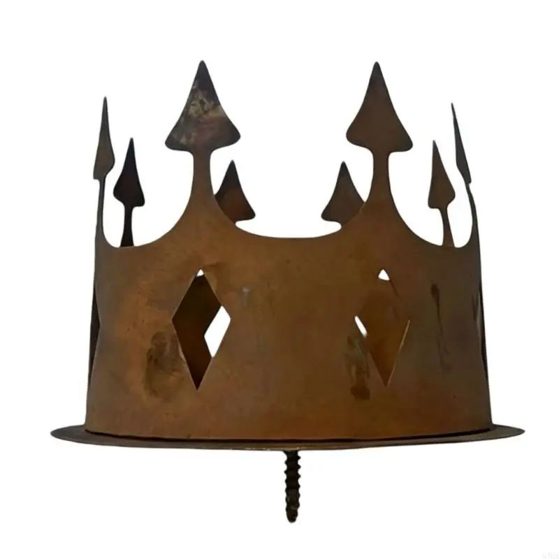 Iron Garden Stake Plant Flower Pot Holder, Outdoor Decors Raised Crown Vessel with Aged-Look Finish for Garden, 87HA