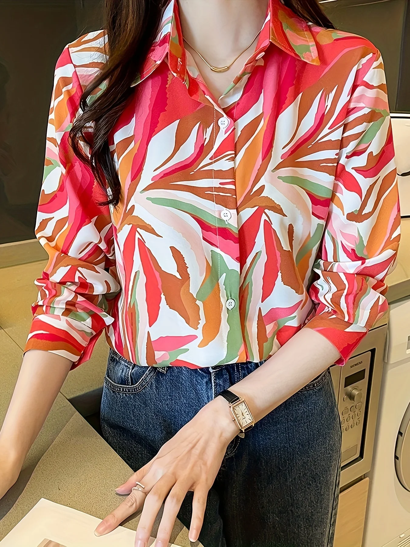 New Arrival Women\'s Blusa Mujer for Spring Autumn Fashion Trendy Print Ladies\' Button-Down Shirt for Work and Casual