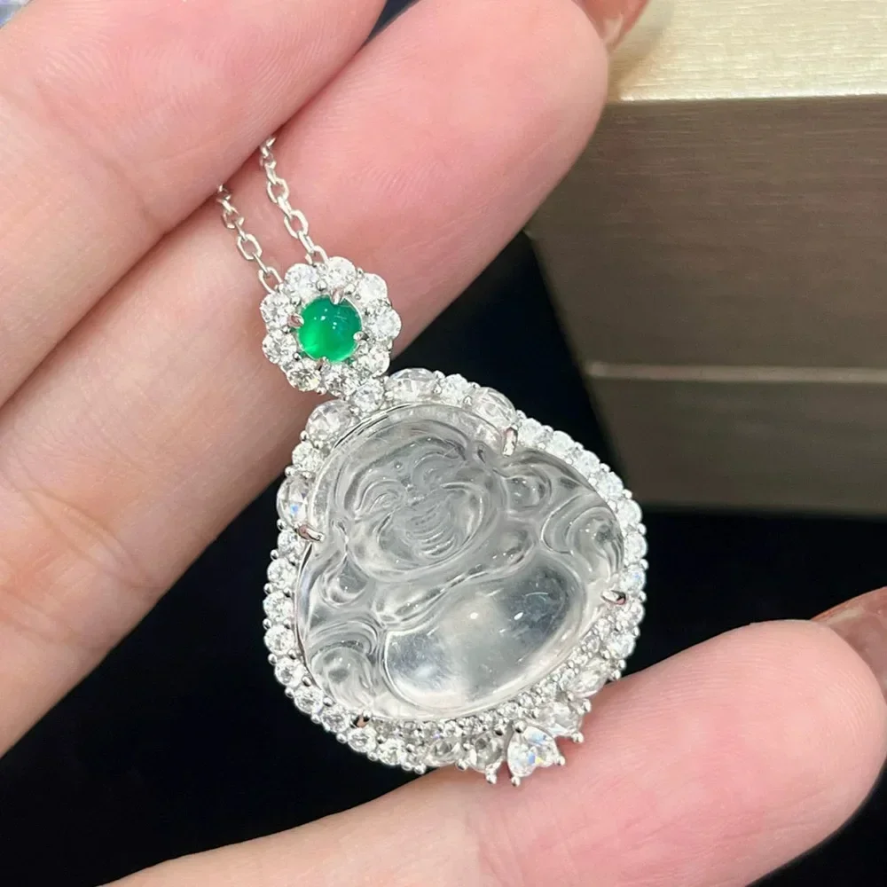 ожерелье из титановой стали с бриллиантами и прозрачным льдом Будды для женщин, универсальная и легкая роскошная цепочка на ключицу