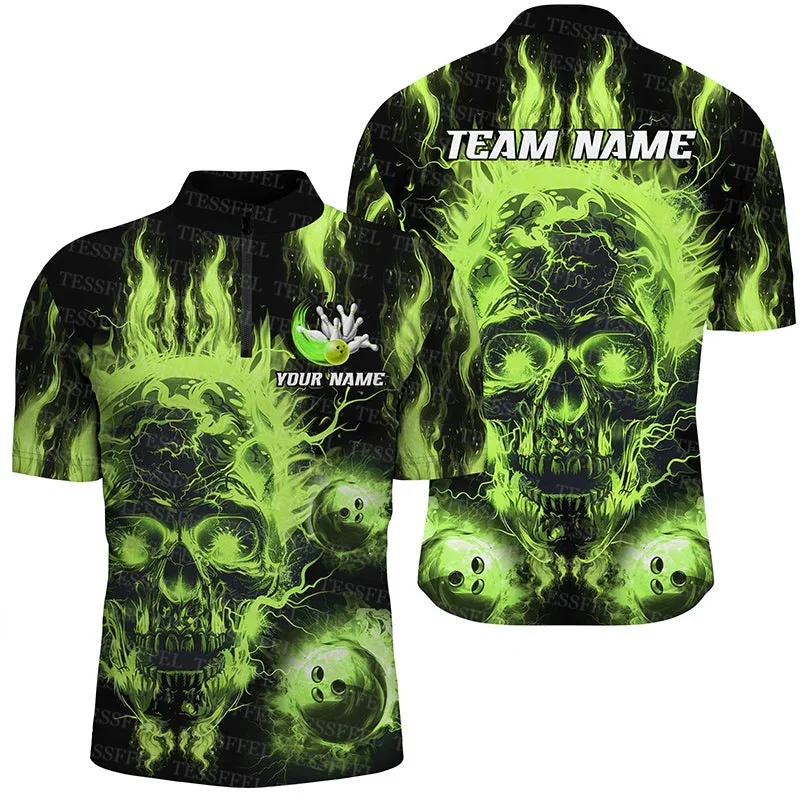 Custom Name Graffiti Flame Strike Bowling Colorful Retro Tattoo Harajuku 3DPrint Casual Unisex Polo Jersey Shirts Short Sleeve 4