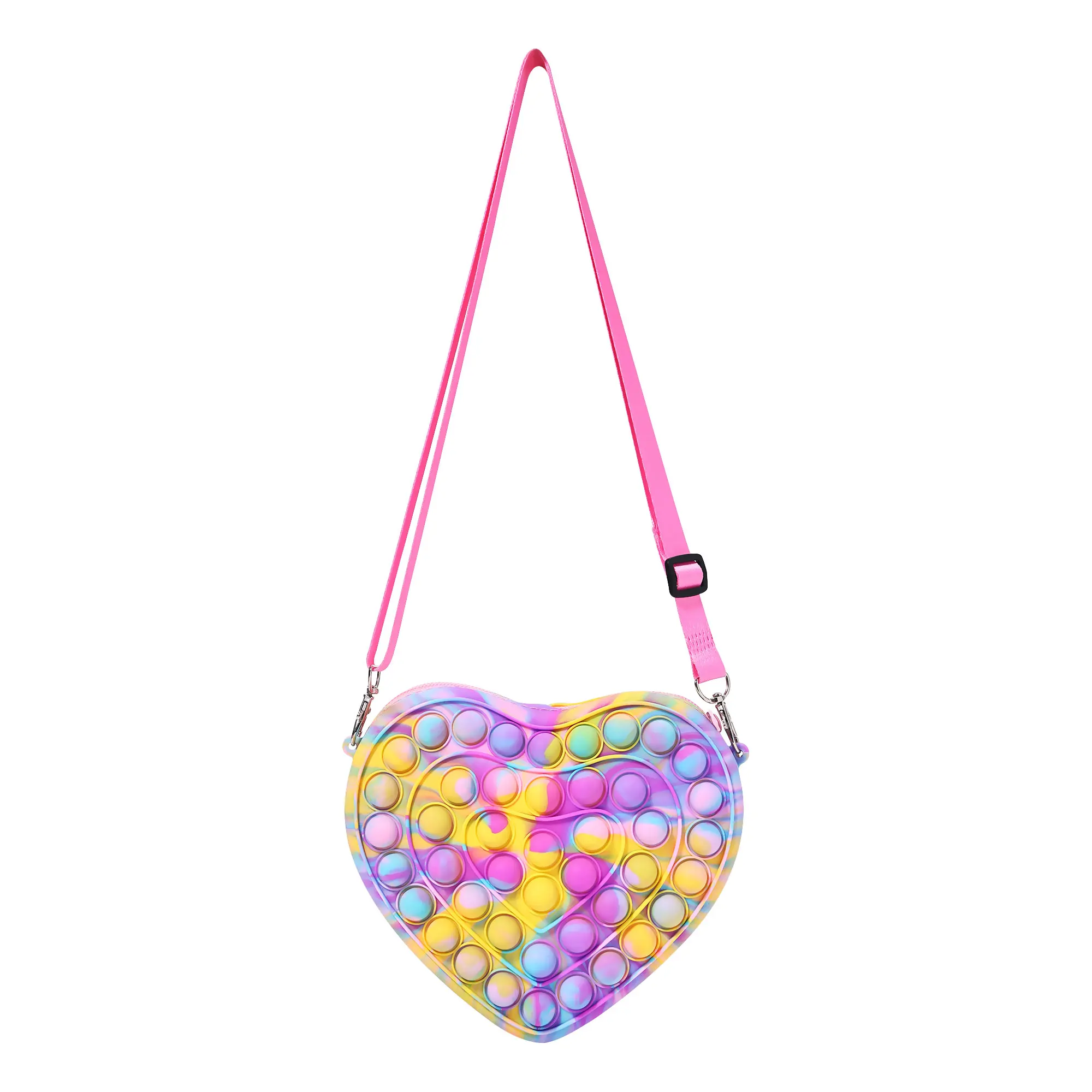 pop purse for girls crossbody Heart Shaped Tie-Dyeing Shoulder Bag Bubble Game Fidget Toys