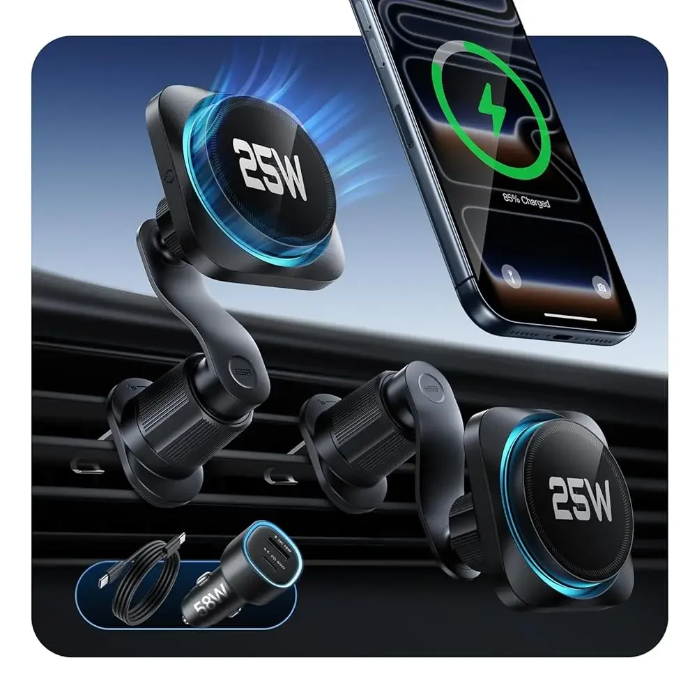 

OmniLock Qi2.2 Certified 25W MagSafe Car Mount Charger with CryoBoost, Phone Cooling MagSafe Car Charger, 360° Rotatable, Ai
