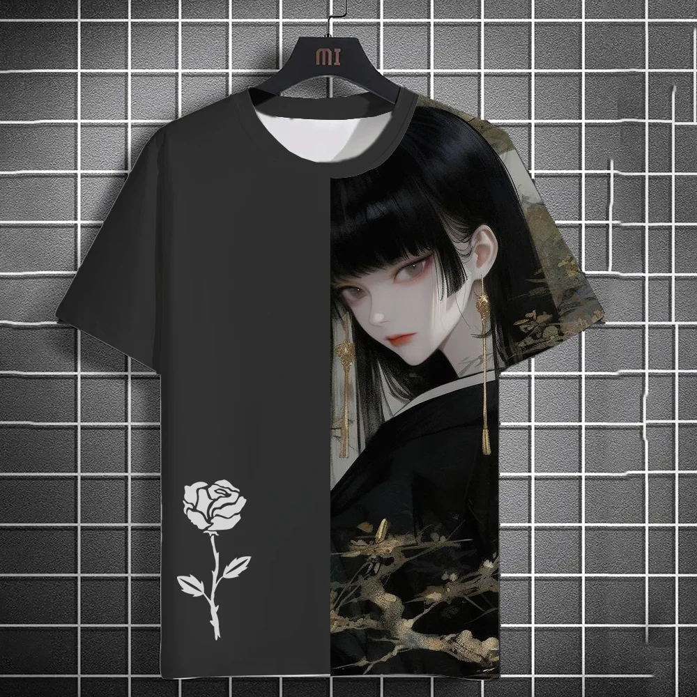 Stampa gotica Anime Girls T-shirt grafiche Abbigliamento da uomo di moda T-shirt semplici con stampa rosa per uomo Abbigliamento da uomo traspirante