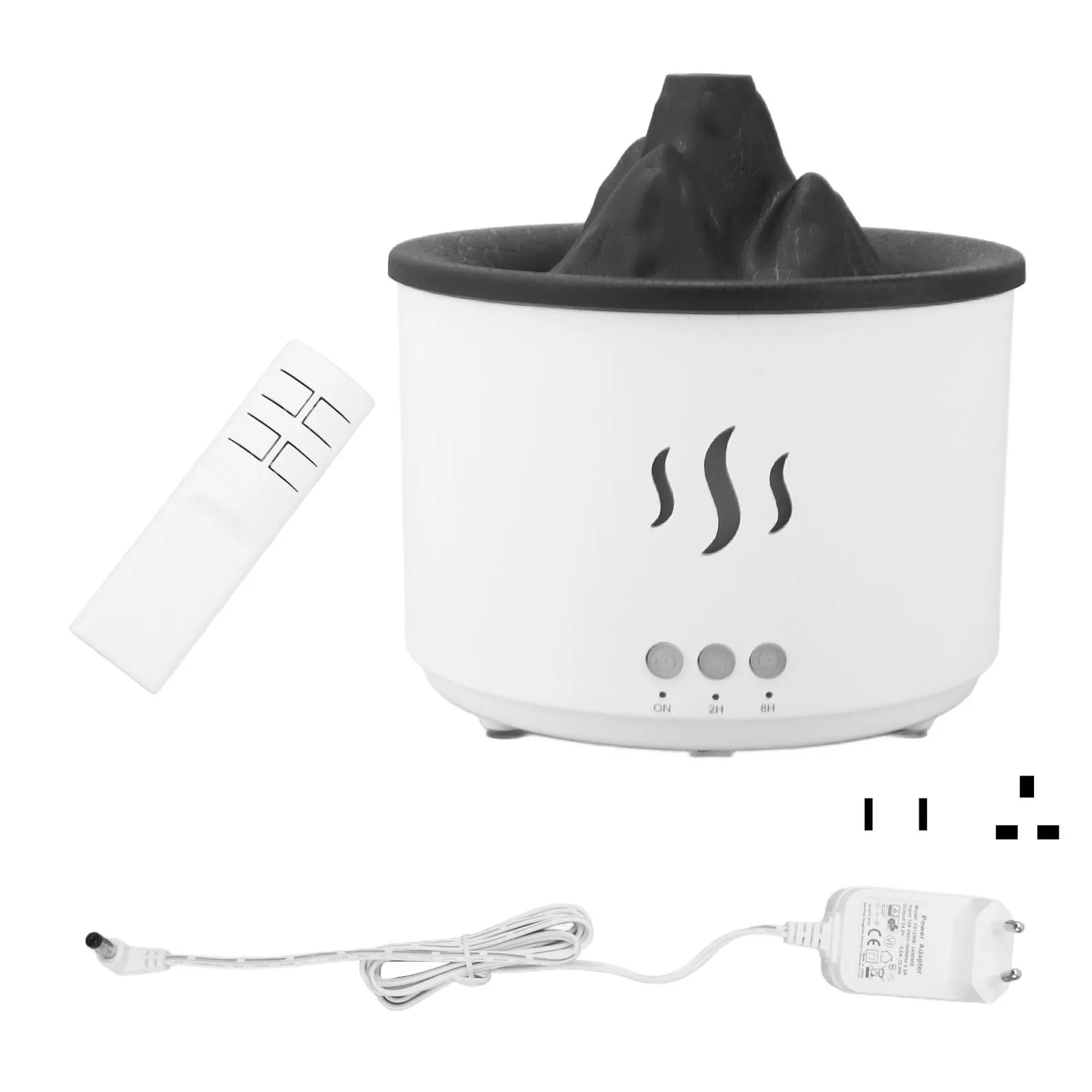 Humidificador de aceite con diseño de volcán, luces LED de tanque de 500ml, difusor de bajo ruido, 100-240V