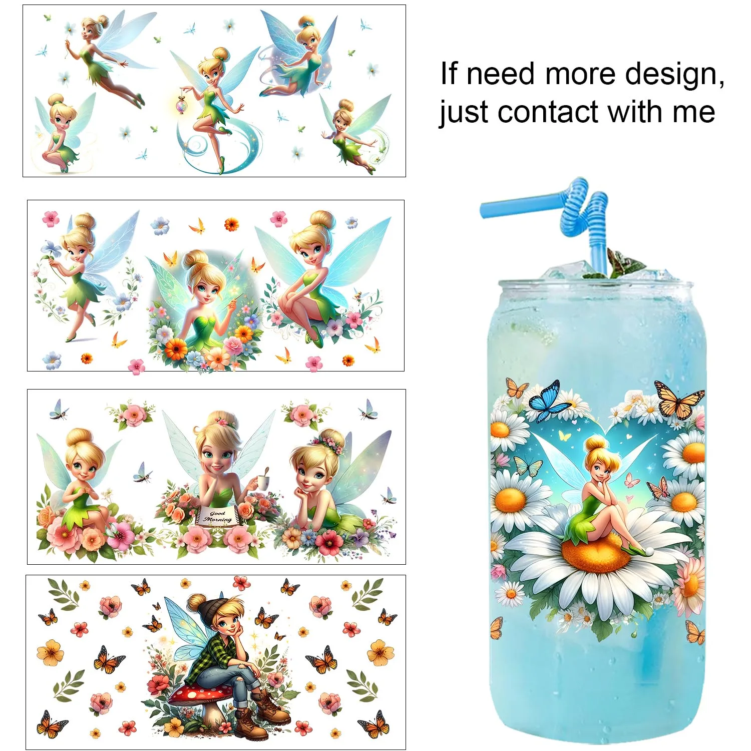 

Fairy Tales Bell Elf easy peel waterproof DIY Decoration Decals 3D transfers uvdtf tumbler seal stickers 16oz uv dtf cup wraps