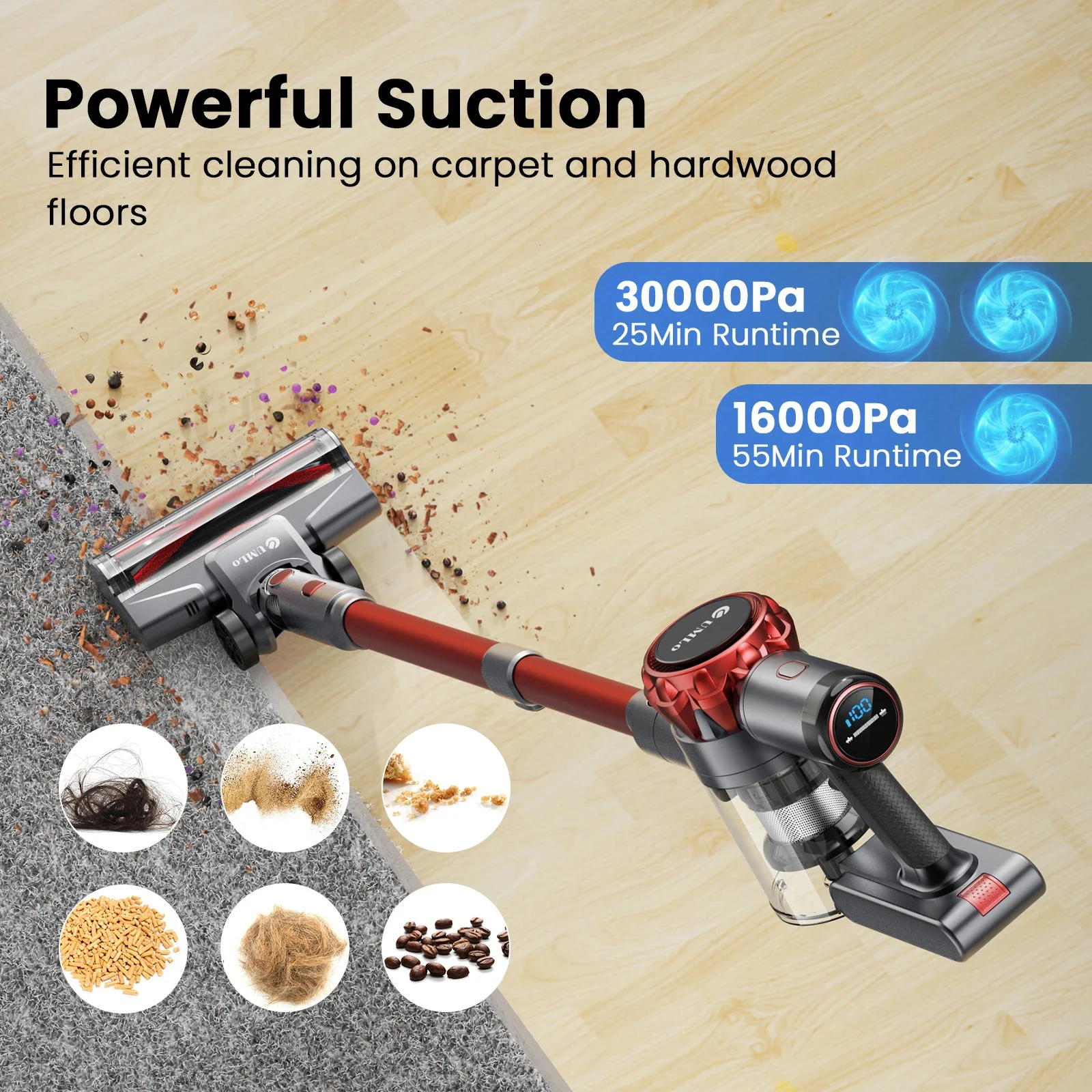 INSE S3 Cordless Vacuum Cleaner 30Kpa 55Mins Running Time Wireless Hand Vacuum Cleaner with Touchscreen for Home Pet Hair Carpet