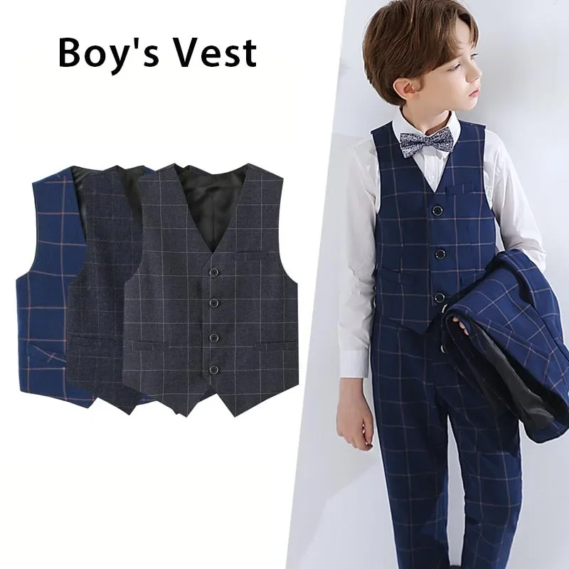 

Boys Suit Waistcoat Formal Flower Children Wedding Costumes 4years To 16 Years Youth School Choral Performance Clothes Kids Coat