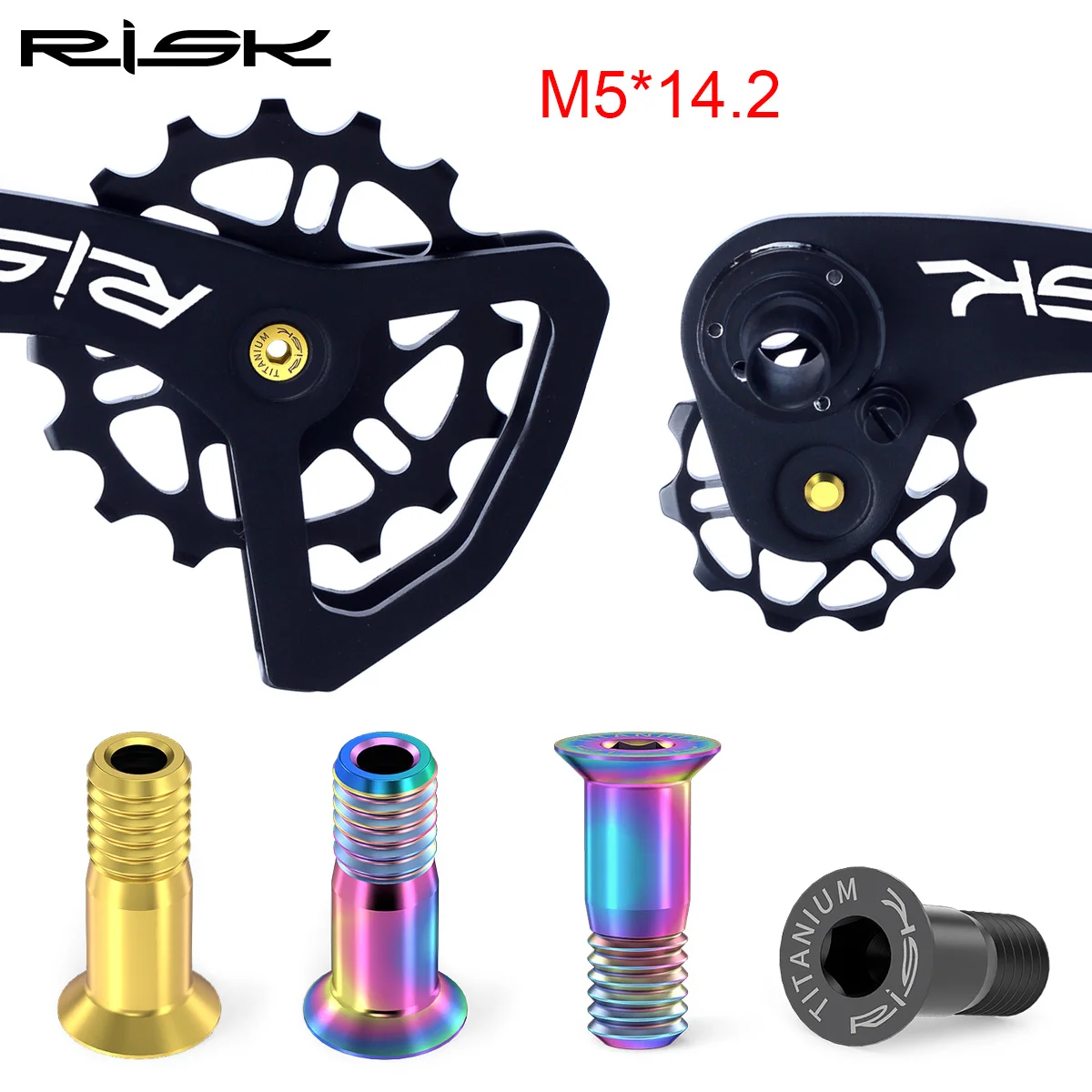 Risk MTB Road Bike Rear Derailleur Jockey Wheel Screws,Titanium Alloy Bicycle Pulley Guide Wheel Fixing Bolts,2pcs M5*14.2mm