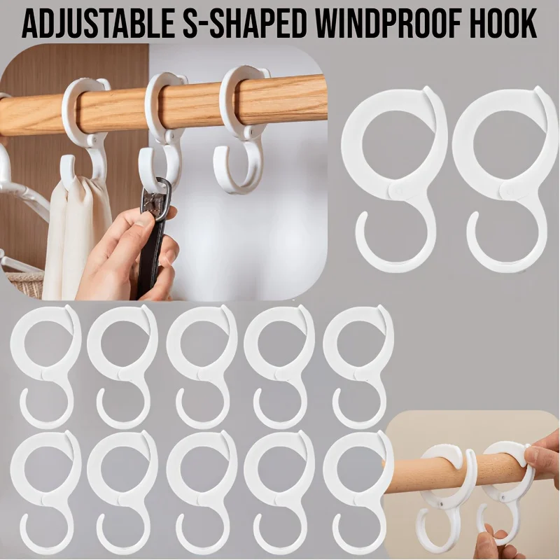 12Pcs S-Shaped Windproof Hooks, Multifunctional Lock Clips Hooks, Space-Saving Utility Hangers for Home Storage