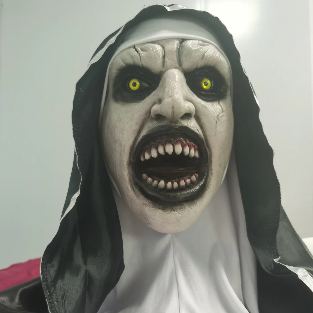 Horror Prank Nun Mask Terrifying Haunted House Opening Latex Mask Scary Halloween Role-playing Cosplay Costume Headgear Mask