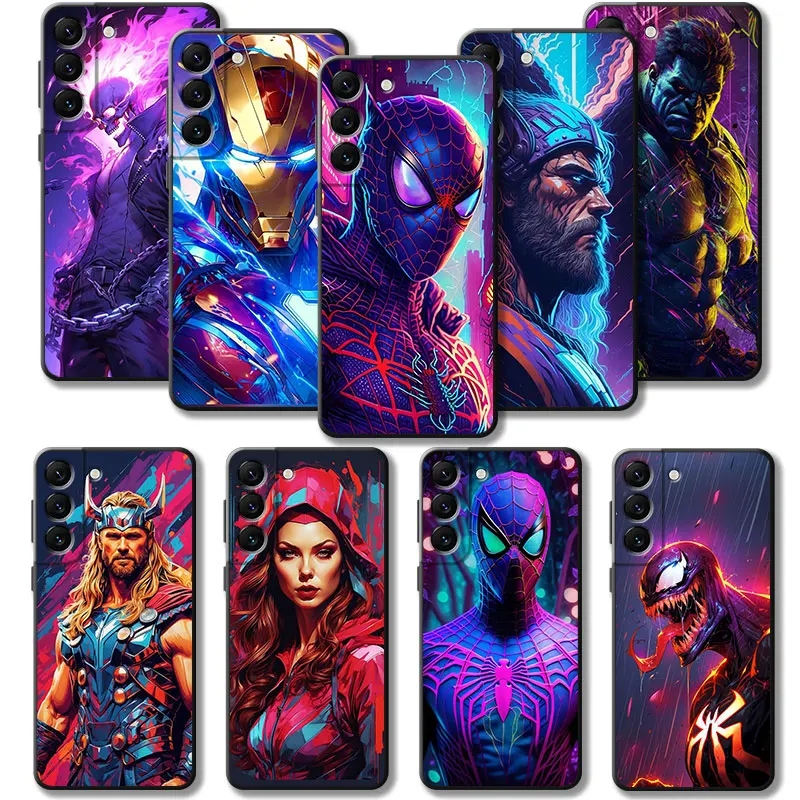 Marvel Cyberpunk Neon Superheros Phone Case For Samsung Galaxy S24 S23 S22 S21 S20 FE Ultra S10 S9 Plus Note 10Plus 20Ultra