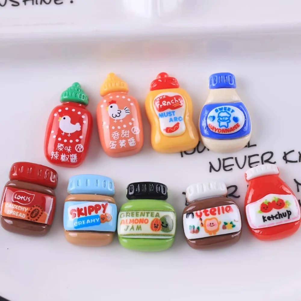 8pcs Cute Food Toy Simulation Canned Tomato Sauce DIY Home Decor Crafts for Strawberry Sauce Beverage Bottle Resin Scrapbook