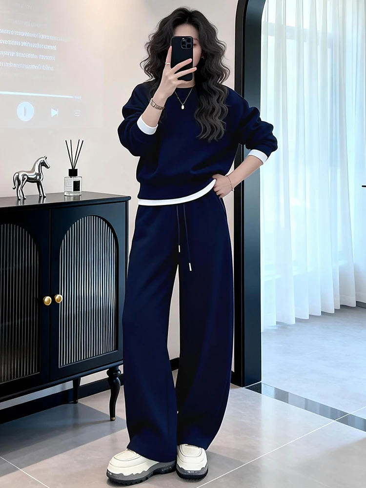 

Faionable Casual Spor Women's Set round Ne Sweatirt Wide Leg Pants Two Piece Spring 2026 ular Online Exclusive