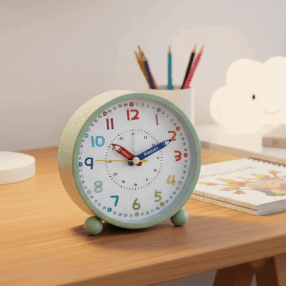 Pencil Design Children's Alarm Clock Battery Operated Portable Retro Alarm Clock with Night Light Metal Frame Desk Clock