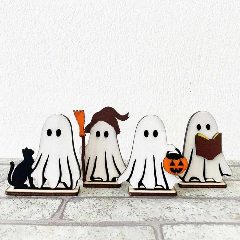 Halloween Home Decorations Spooky Wooden Ghost Halloween Decorations for Table Office Desk Mantle Cute Ghost Theme for Party