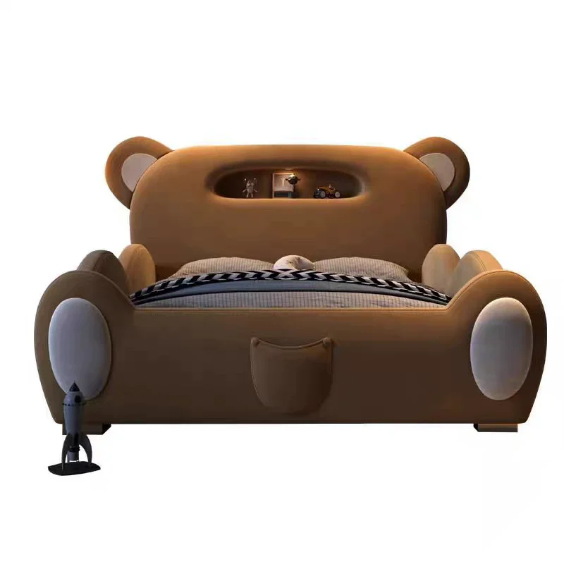 

Modern children's bed boys single bed frame girls cartoon bear guardrail bed frame