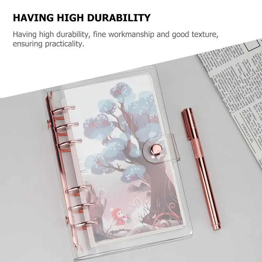 Rose Gold Loose leaf Binder Clear Notebook Cover A5 Size PVC Protective Case Practical Travel Student Use
