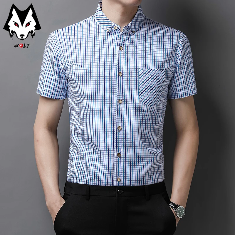 New Men's Casual Plaid Short Sleeved Lapel Shirt Summer Fashionable and Comfortable Wrinkle Resistant Top Without Ironing