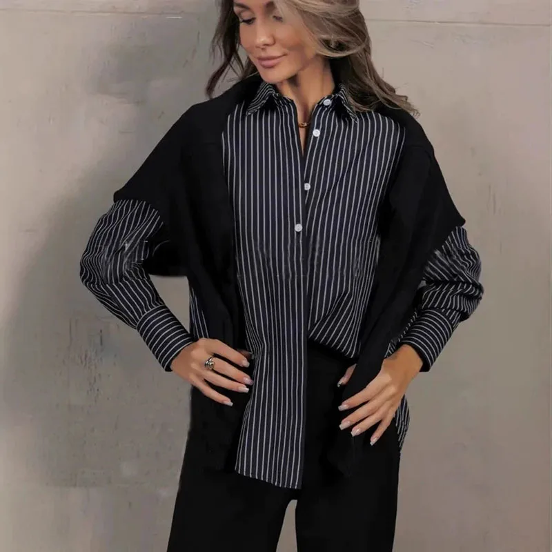 2026 New Women Stripe Shirts Spring Autumn Loose Long Sleeve Blue White Office Woman Blouses Casual Button Up Shirt Large Tops