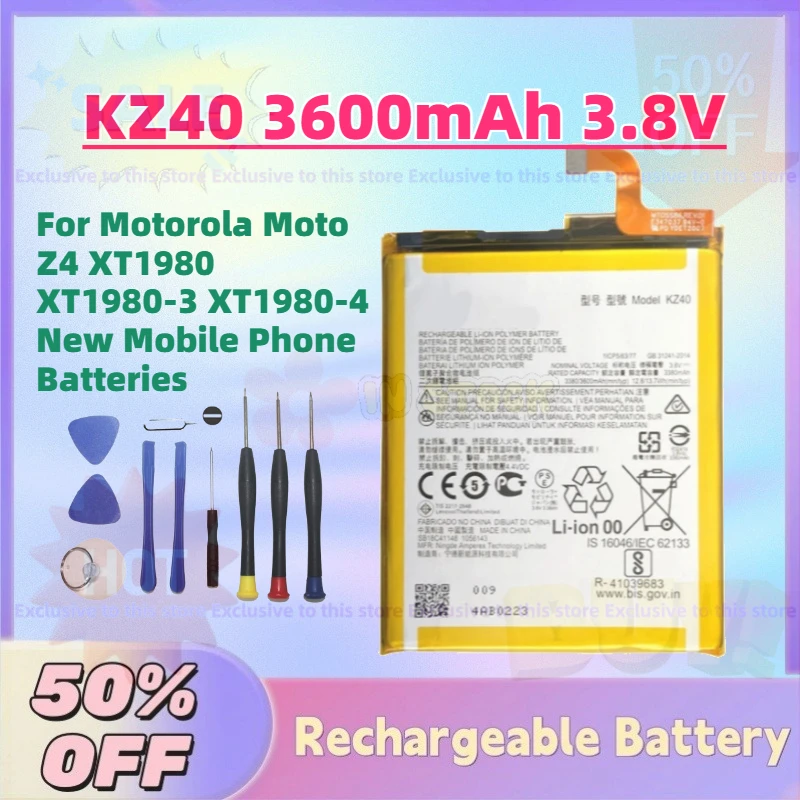 

Large Capacity KZ40 3600mAh 3.8V Replacement Battery for Motorola Moto Z4 XT1980 XT1980-3 XT1980-4 New Mobile Phone Batteries