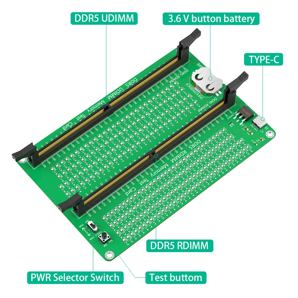 

Тестер памяти DDR5 со светодиодной подсветкой, тестер слота памяти материнской платы для настольного компьютера, память DDR5 UDIMM/RDIMM