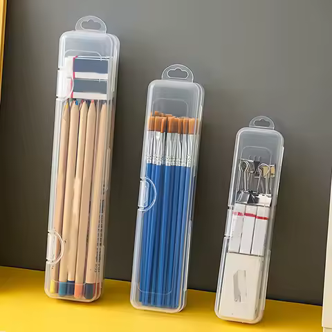 Stationery Organizer Transparent Plastic Pencils Case Office Portable Storage Box For Brushes Painting,Pencils,Watercolour Pen