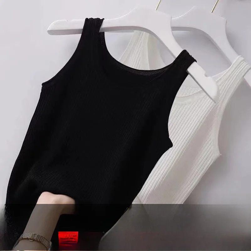 Thin Ice Silk Thread Strap Vest Women's Summer Large Size Base Shirt Short Style Fitting Pure Color Backless Commute Style