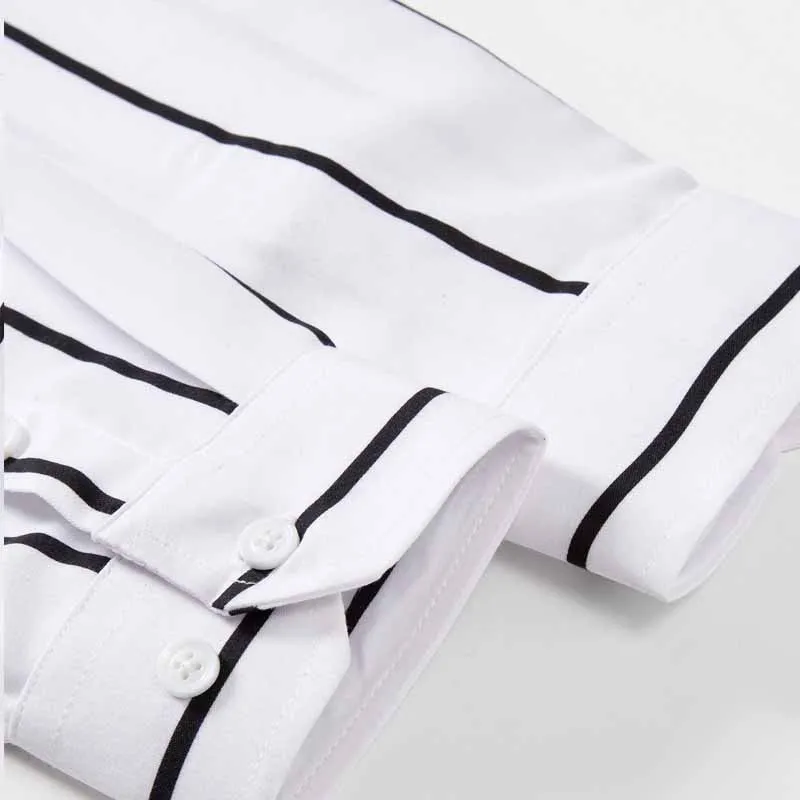 Men's Striped Dress Shirt Long Sleeve Slim Fit Formal Business Wrinkle Resistant Office Blouse Top Fashion Casual Male Clothing view 4