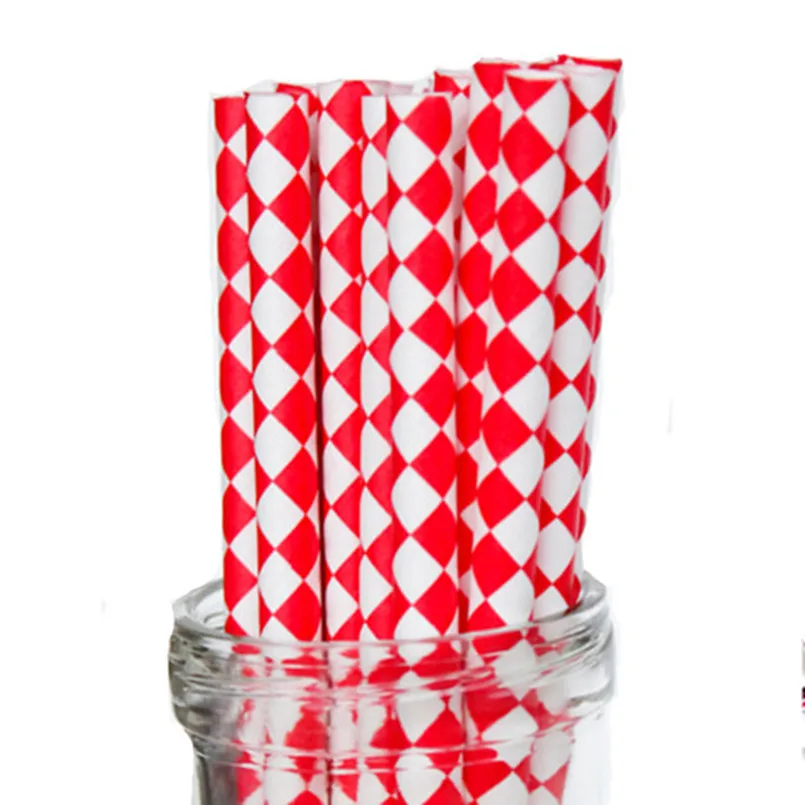 100 Pcs Old Fashioned Decorative Christmas Party Red Harlequin Diamond Paper Straws,Drinking Party Bar Juice Cake Pop Stick