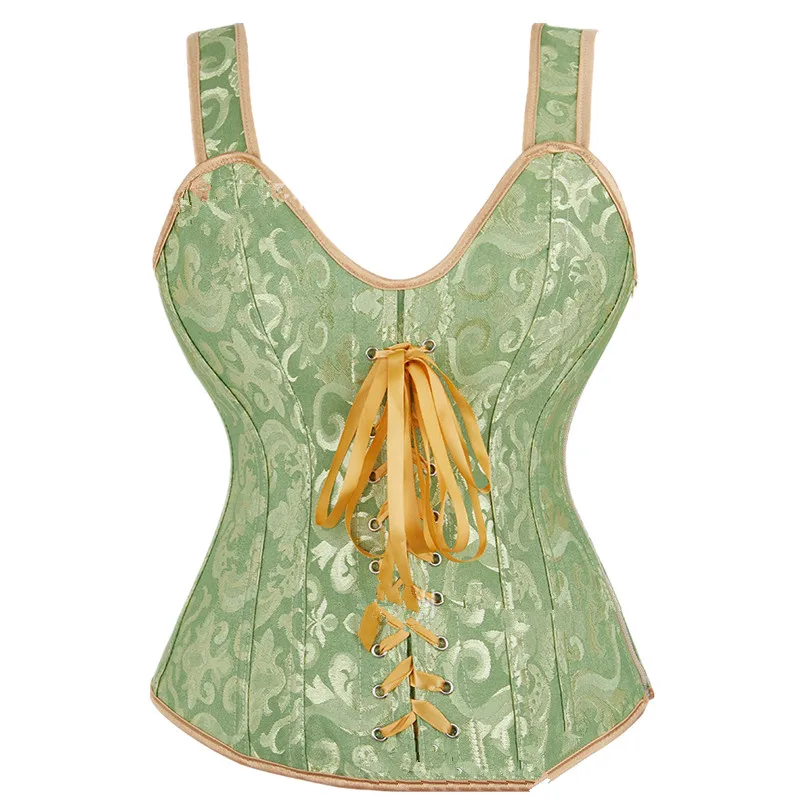 Sexy Women Steampunk Straps Overbust Corset Vintage Victorian Jacquard Floral Vest Bustier Lingerie